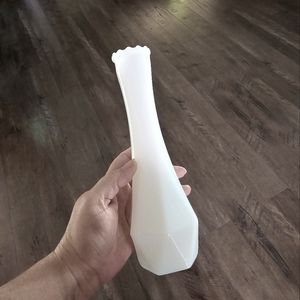 Vintage 9 in White Milk Glass Geometric Base Bud Vase